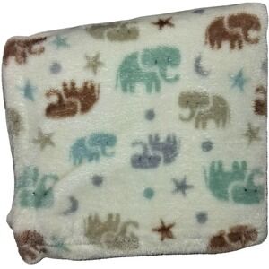 Dream Gro Baby Beige Elephant Blanket Soft Fleece Brown Teal Gray Security Lovey